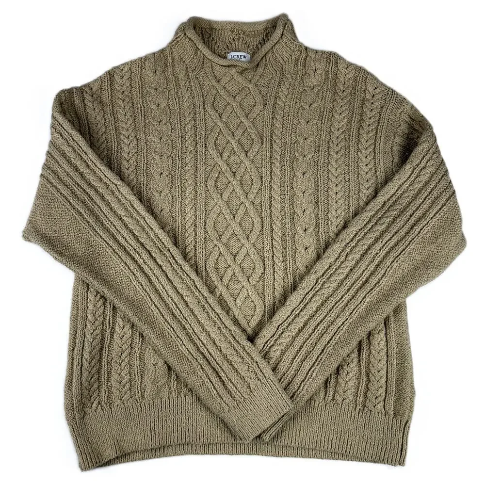 J. Crew Women’s Mock neck Cable Knit Sweater Cotton Blend Cashew Size M